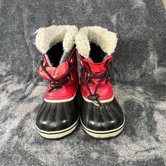 Sorel Kids Sz 13  Pac Red Nylon Waterproof Sherpa Collar Winter Snow Boots - Picture 4 of 8